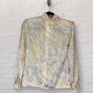 VTG 70s/80s Satin Pastel Cotton Candy Secretary Blouse Size 4